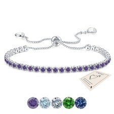 Tennis Bracelet for Women, Silver Cubic Zirconia b#Feb Birthstone-Amethyst