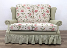 SOFA 2 Seater Vintage Wingback Sage Green Floral Removable Cushion FREE DELIVERY