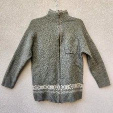 Vintage SEMANTIKS Women's Cardigan Medium Green Lambswool Angora Zipper Sweater