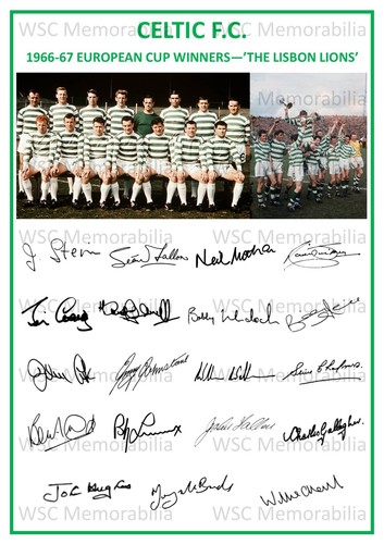 12732. 1966-67 Glasgow Celtic Signed Team Sheet PRINTED AUTOS - A4 Lisbon Lions