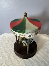 Vintage Hand Painted Musical Merry Go Round Carousel - Christmas Theme - Works