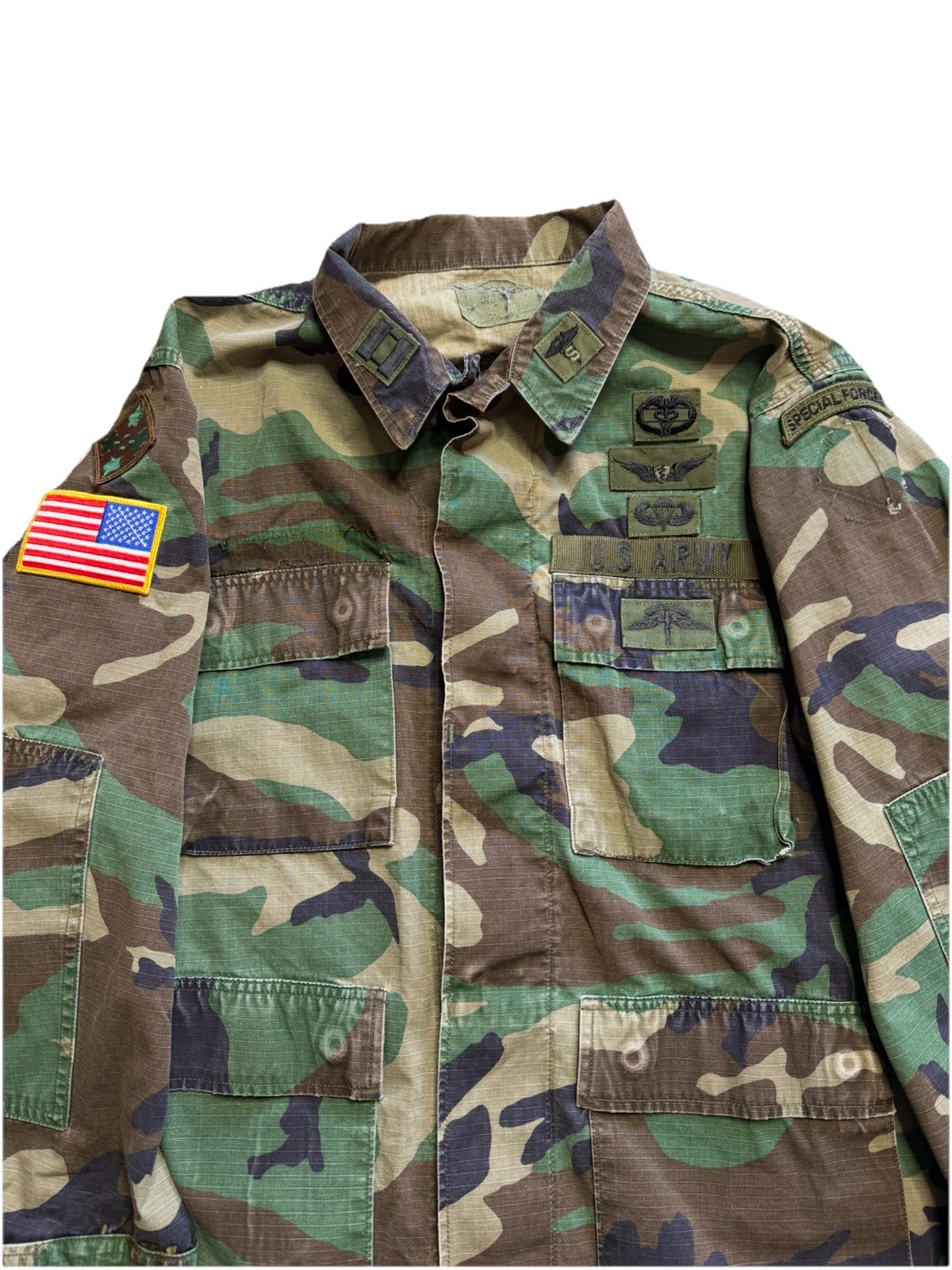 VTG US Army BDU Shirt Woodland Camo Special Forces Airborne Medium Short