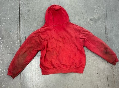 Vintage 60s Thrashed Faded Thermal Zip Up Hoodie Red, Double Face