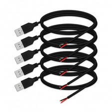 24AWG USB 2.0 Male 2 Pin Bare Wire Pigtail Cable, 5V 2A USB 3.28FT  5PACK  Black