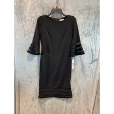 Calvin Klein Black Petite Sheath Dress Mesh Tiered Bell Sleeve 6P CT0C19MQ