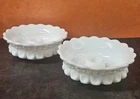 Beautiful Pair Vintage Fenton White Milk Glass Hobnail Candlestick Holders