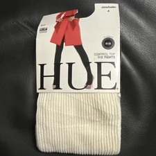New HUE Women's Rib Tights 70 Denier , Ivory , Size 4 Plus Control Top