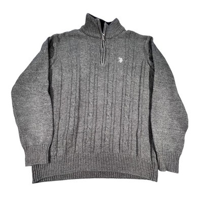 US Polo Assn Grey Quarter Zip Sweater Mens Large Cable Knit BCUSR5712