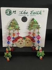VTG NWT Signed Watta Co KCFA /  Lunch at the Ritz Jewelry Christmas Earrings NOS
