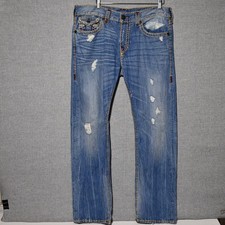 True Religion Ricky Relaxed Straight Jeans Mens Distressed 36 Blue USA Made