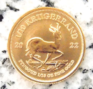 Goldmünze 1/10 Oz Krügerrand 2022 Südafrika AU 1/10 Unze 916 Fein Gold BU/ UNZ
