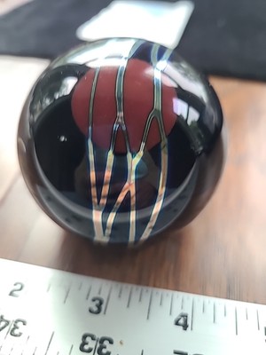 Correia Art Glass Paperweight Red Sun Birds Black Signed 1983 Vintage PWSSM