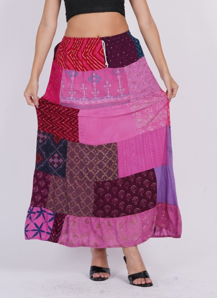 Mujer Cintura Elástica Multi Patchwork Gitana Maxi Falda Mix Lote Al Por Mayor