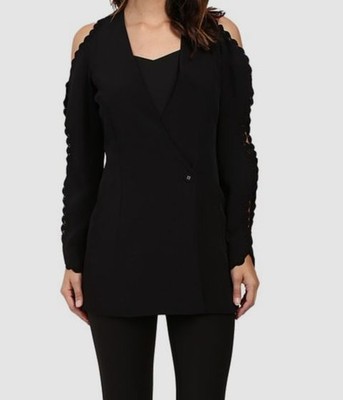 Alice McCall Women's Black Surplice V-Neck Scalloped Cutout-Sleeve Jacket Size 2
