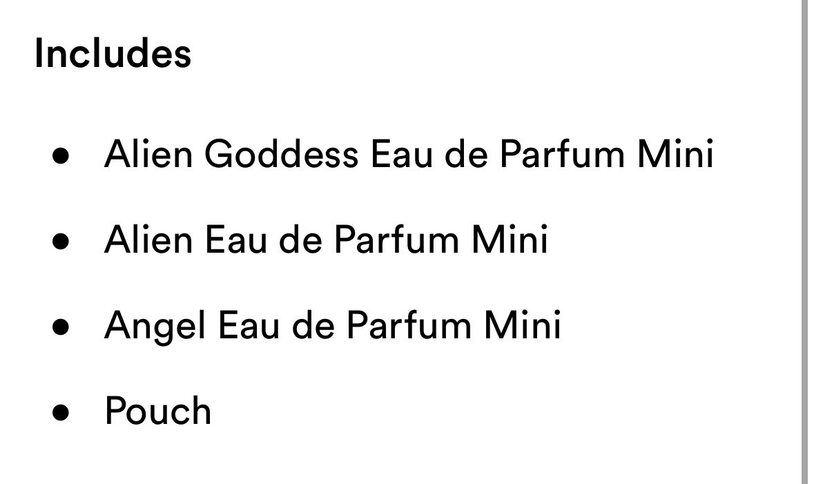 4PC MUGLER Mini Perfume Set Alien Alien Goddess Angel Eau De