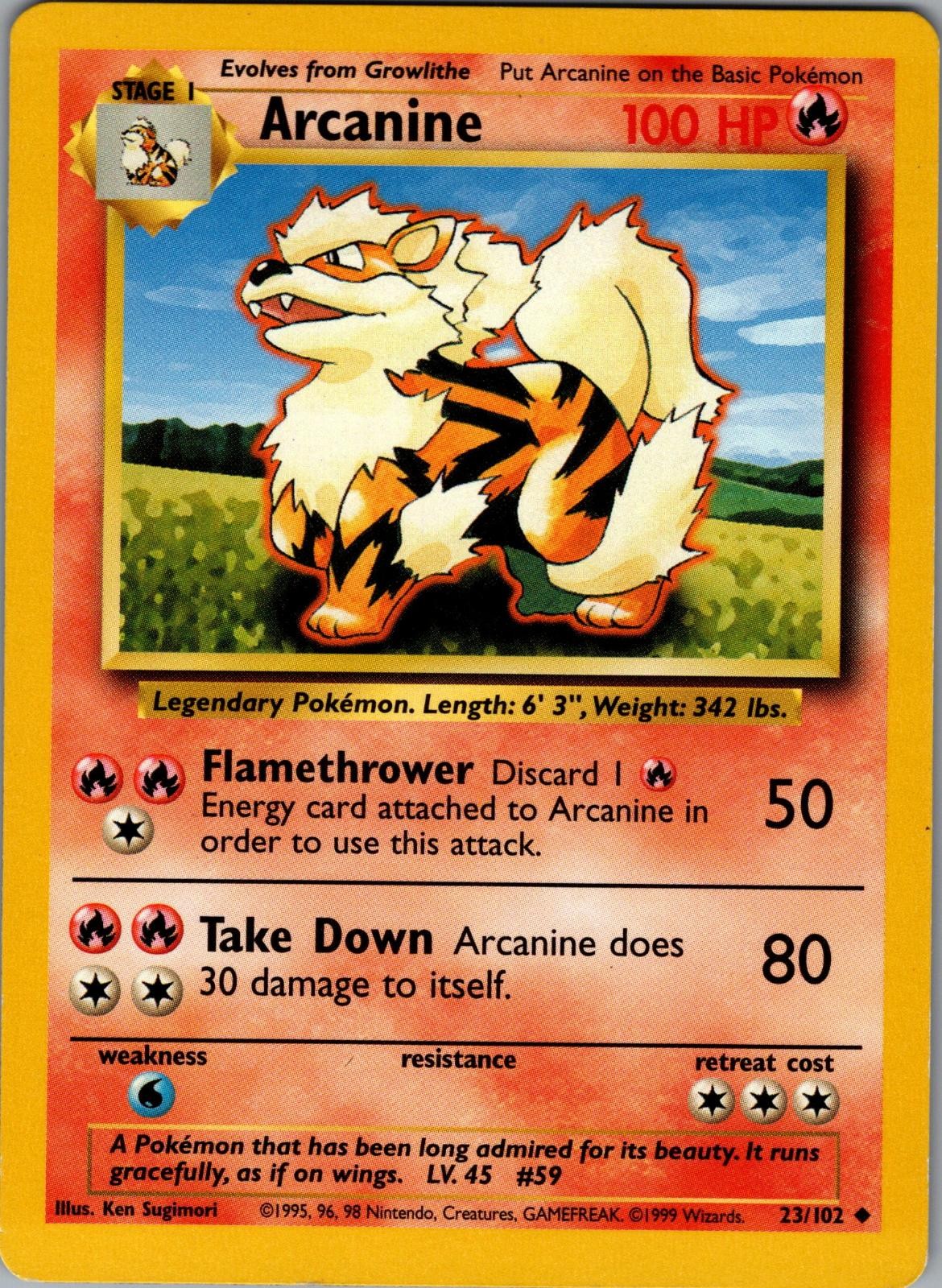 Arcanine 23/102 Uncommon Base Set Unlimited Pokemon Lightly Played
