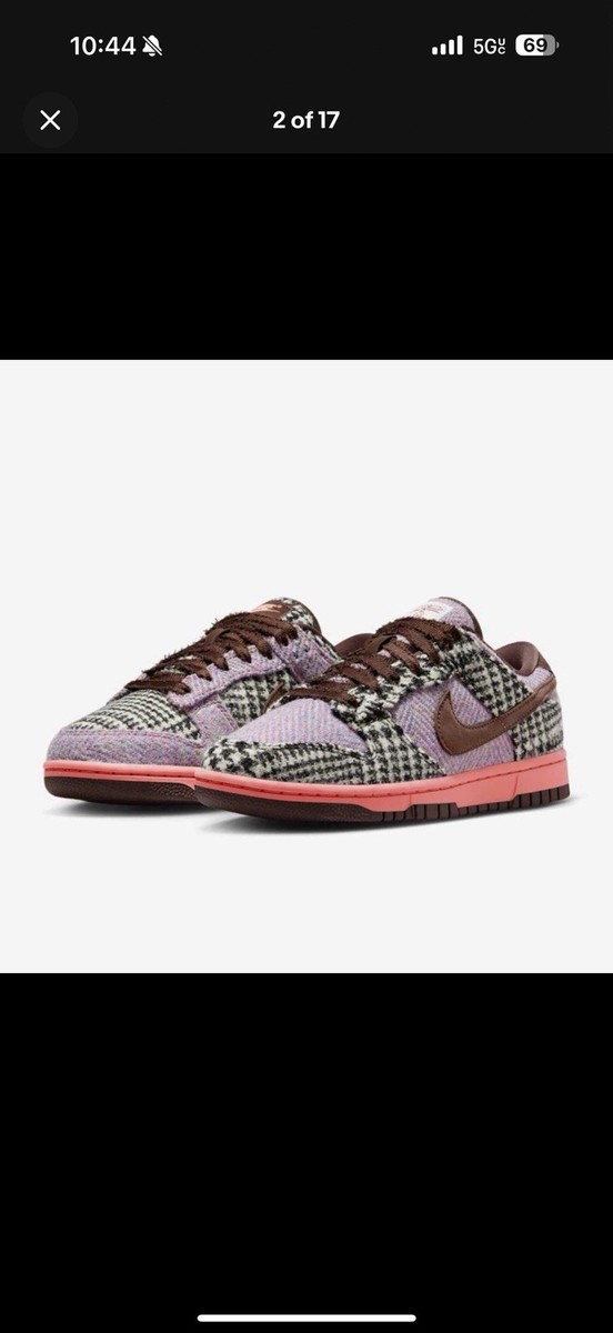 Women 's Size 9 - Harris Tweed x Nike Dunk Low Purple Pink W