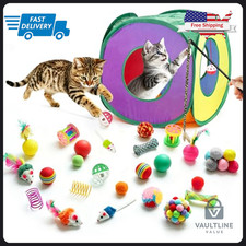 33 Piece Cat Toy Variety Set with Pop-Up Tunnel for Indoor Cats