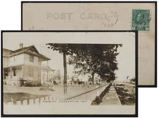 FESSERTON Ontario street scene Simcoe co vintage RPPC, postmark split ring