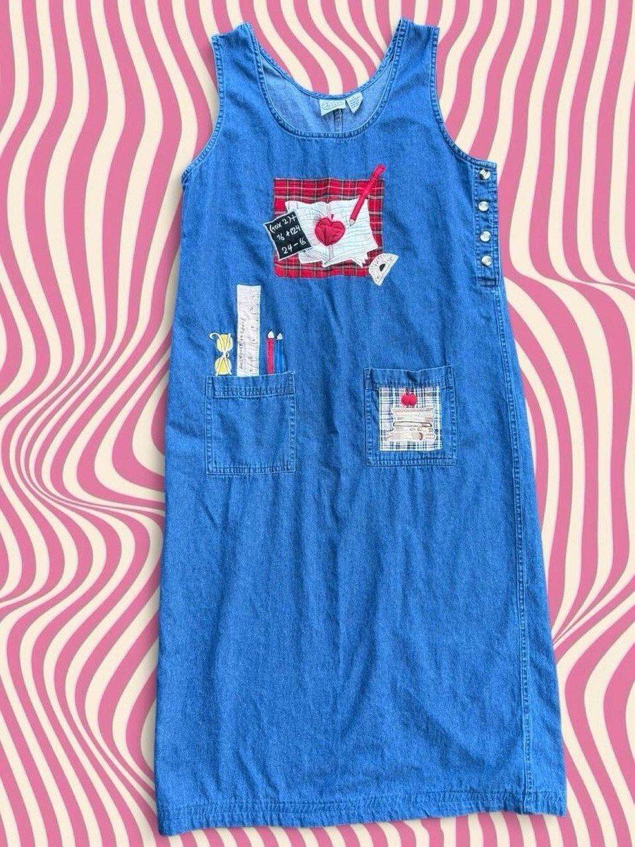 white christmas dresses Vintage 90s Denim Teacher Dress with Angel Applique – Shopexile