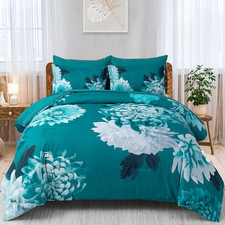 Teal King Comforter Set, 7 Piece Floral Comforter Set with Sheets Bed in a Bag K
