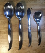 (4) ROGERS “FLAIR” SERVING UTENSILS ~Butter Knife, Sugar Spoon, & Serving Spoons