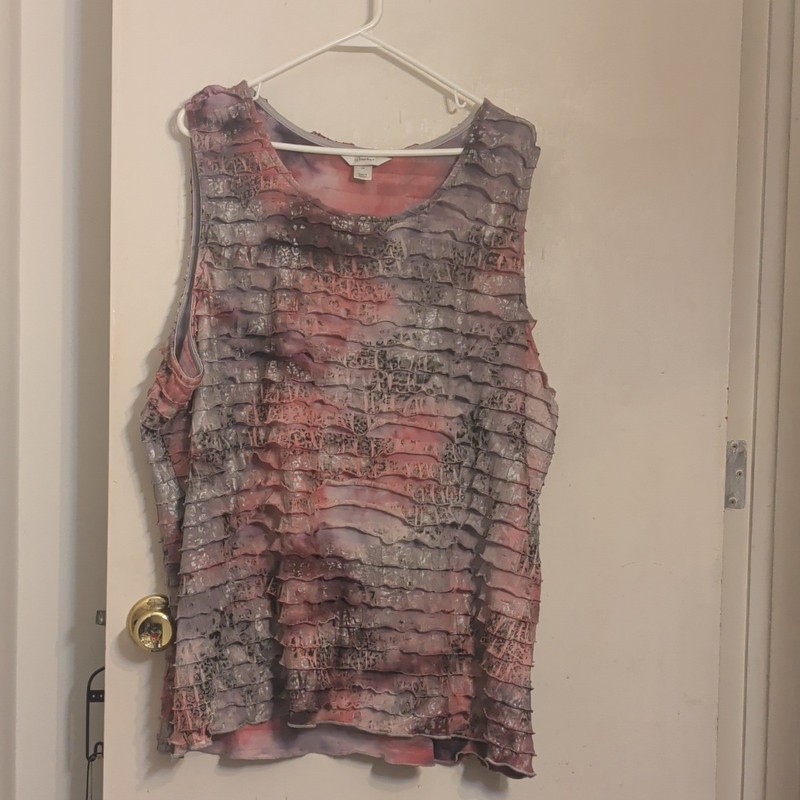 CJ Banks Plus 3X Ruffle Abstract Pullover Top Pink  black 