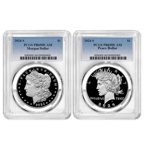 2024-S $1 Proof Morgan and Peace Silver Dollar 2pc Set PCGS PR69DCAM Blue Label
