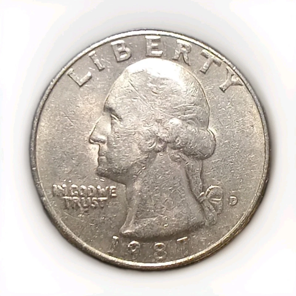 Washington Quarter A 1987 D gema revestida excelente brillo agudo golpe Foto 2 de 4