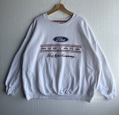 Vintage Ford Motor Company Mustang Logo Spellout Men s Size 2X White Sweatshirt