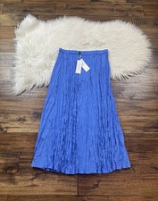 Eileen Fisher Women's Size M Ultramarine Crushed Silk Pleated Skirt NWT 198