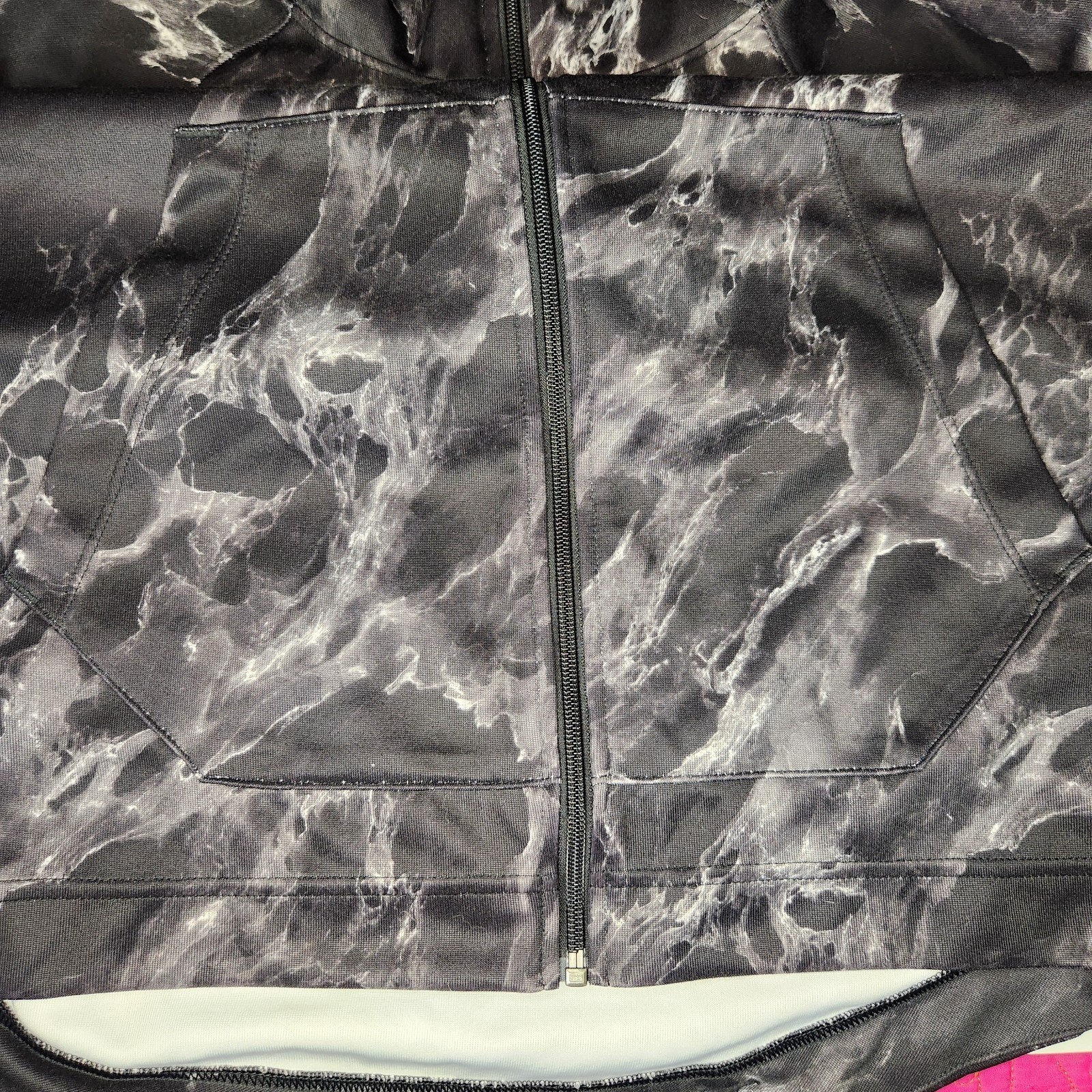 NIKE Hoodie Track Jacket Mens Medium Black Gray Dri-FIT Full Zip Marble Smokey thumbnail 4