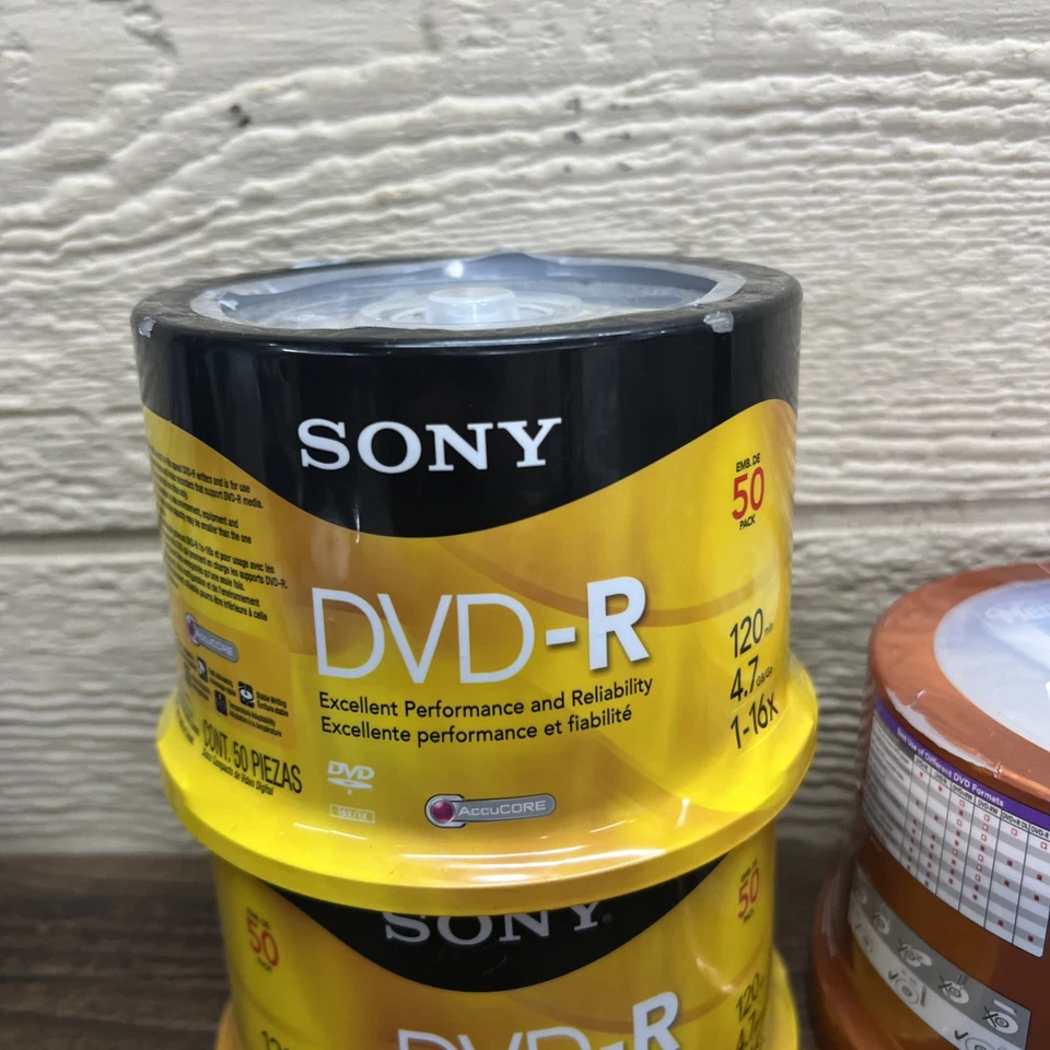 2 Qty Sony DVD-R 50 Pack 4.7 GB 120 Min Blank Media Disc 1x-16x 1qty Memorex - Image 2 of 4