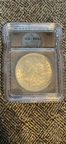 1921  Philadelphia  Mint Morgan Silver Dollar ICG Certified MS 62