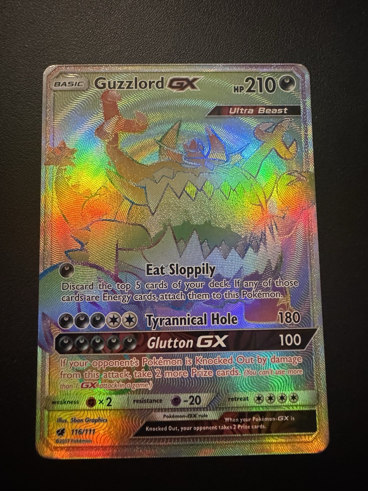 POKEMON TCG GUZZLORD GX 116/111 S&M CRIMSON INVASION RAINBOW SECRET RARE!!