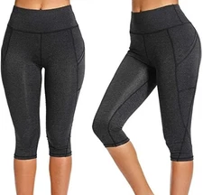 Womens Fitness Workout Leggings Capri Pocket Kiwi Rata High Waist XL NEW Grey