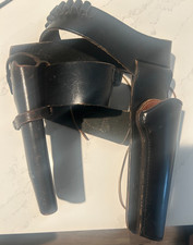 Vintage HuterWestern Double Holster Tooled Leather Gun Belt Cowboy Set