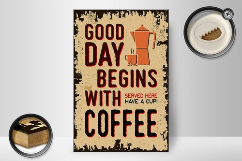 Holzschild Retro 20x30 cm Kaffee good day begins Coffee Deko Schild wooden sign - Picture 2 of 5
