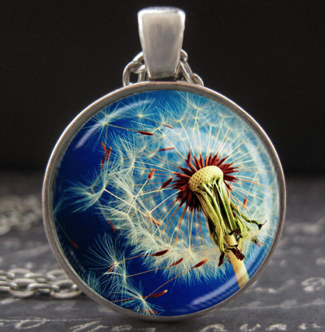 Wish Dandelion Locket Dandelion Necklace Blue Make A Wish Pendant