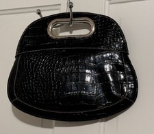 Black Faux Leather Croc Print Clutch Purse Y2K Punk Rock Glam Formal Nine West