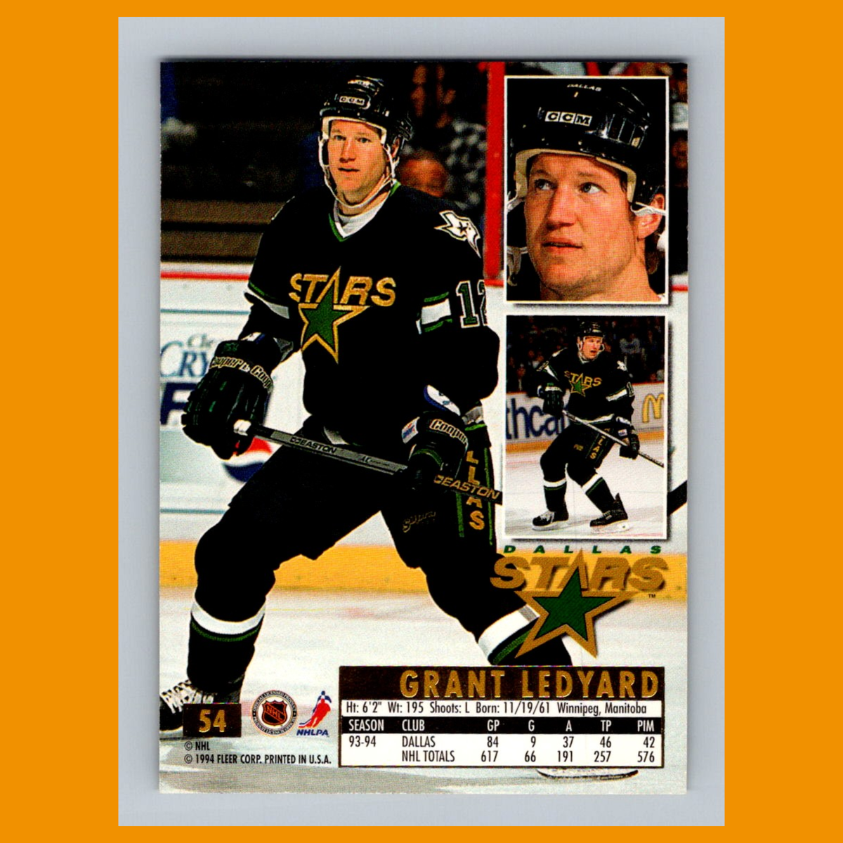 Grant Ledyard #54 1994 Fleer Ultra Dallas Stars Hockey Card NHL NM