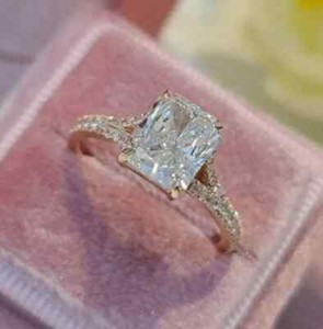 Authentic 4CT Radiant Cut Moissanite Solitaire Engagement Ring 14k Yellow Gold Plated