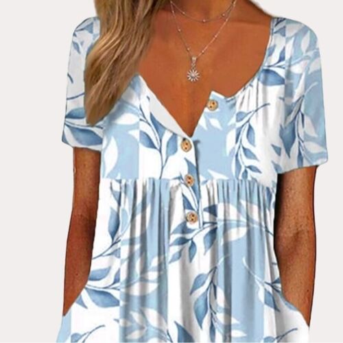 Markenloses Midi-Kleid blau Paradies Blattdruck XXL NEU MIT ETIKETT neu mit Etikett - Bild 2 von 11