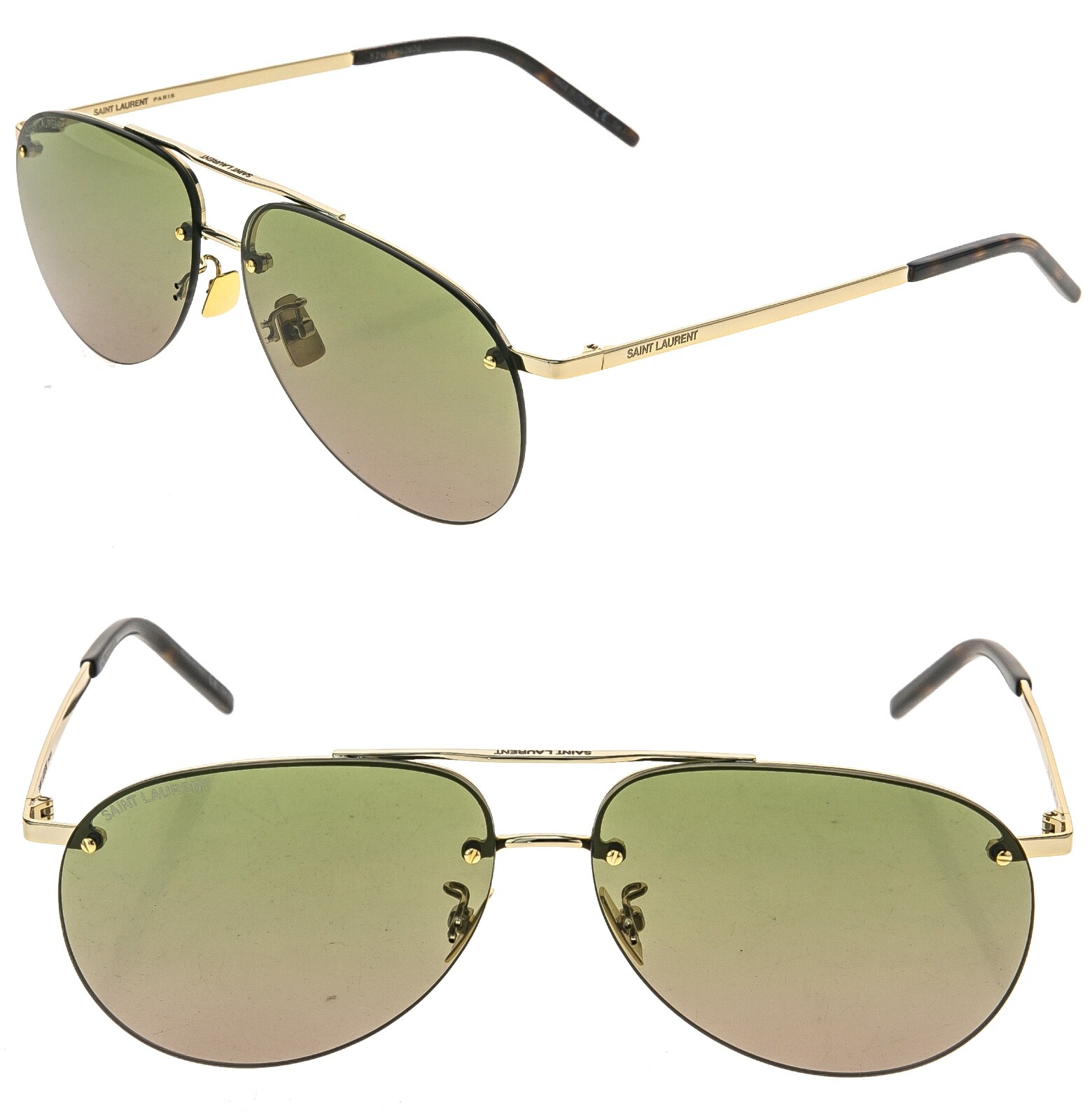 Occhiali da sole aviatore SAINT LAURENT SL 416 004 oro verde metallo senza montatura SL416