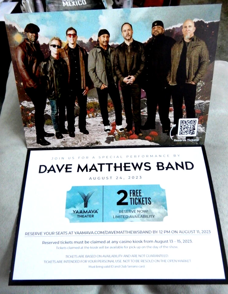 DAVE MATTHEWS BAND CONCERT TICKET Advertisement AUGUST 24, 2023 YAAMAVA CASINO - Image 4 of 4