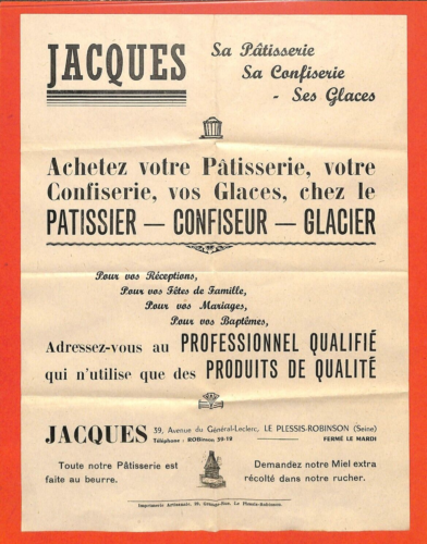 LE PLESSIS-ROBINSON ( 92 ) JACQUES / PATISSIER CONFISEUR GLACIER / PROSPECTUS - Photo 1/1