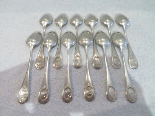 Mid 19th c (1860) French 950 silver 12 coffee spoons Louis XVI st medallion - Picture 3 of 10