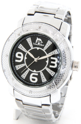 AQUA TECHNO MASTER MENS DIAMOND WATCH SILVER CASE METAL BAND + 2 EXTRA STRAPS
