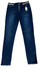 NWT Bebe Girls Jeans Frayed Hem Elastic Stretch Waist Size 14 Girls