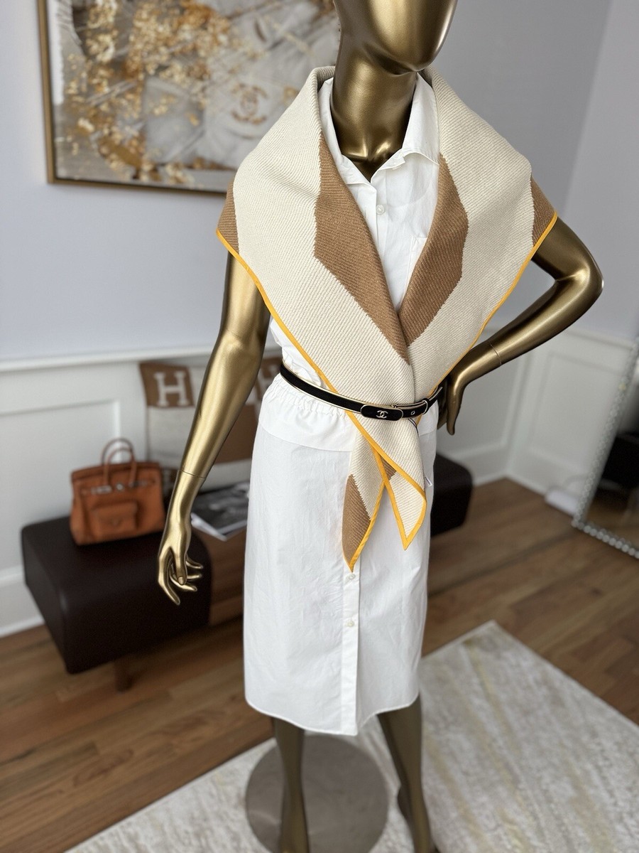 NEW Hermes Losange Cashmere De Coupe Ivoire/Caramel Reversible